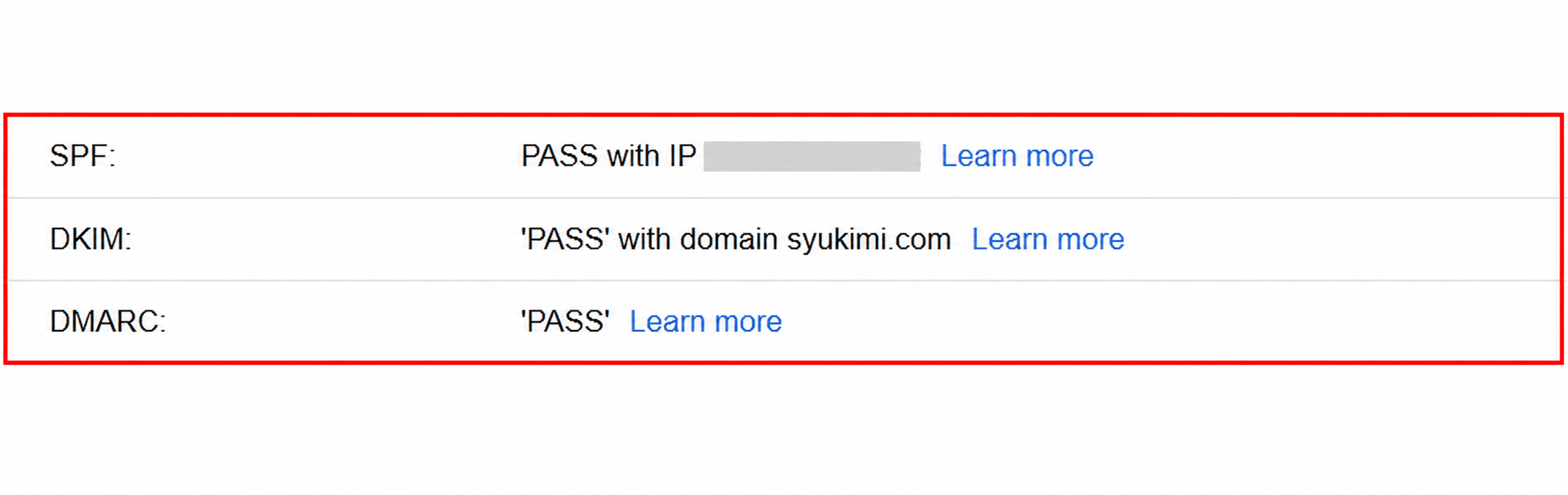 Gmailのオリジナル画面でSPF・DKIM・DMARCがすべてPASSになった認証結果